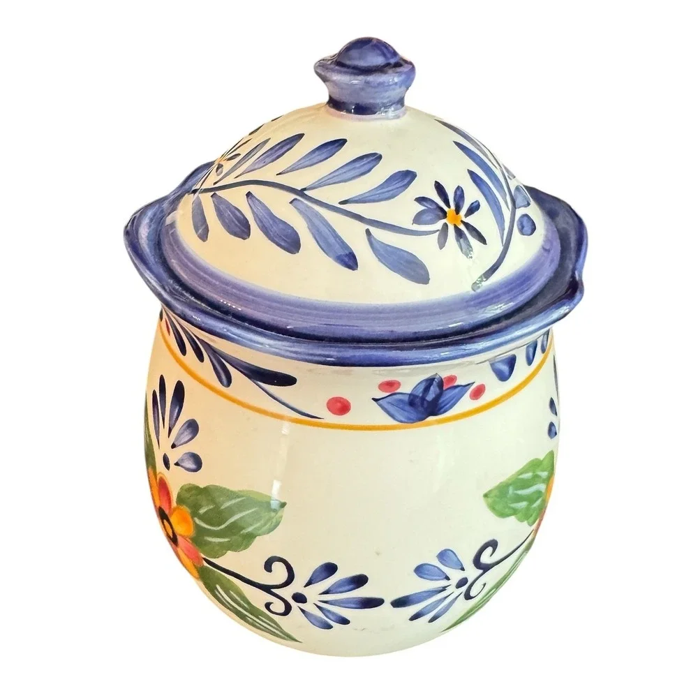 Whole Home Talavera Style Floral Ceramic Lidded Canister‎ jar Blue White
